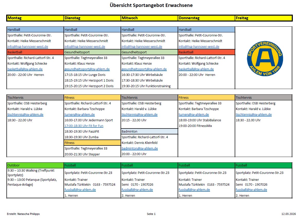 Sportangebot Erwachsene SV Ahlem